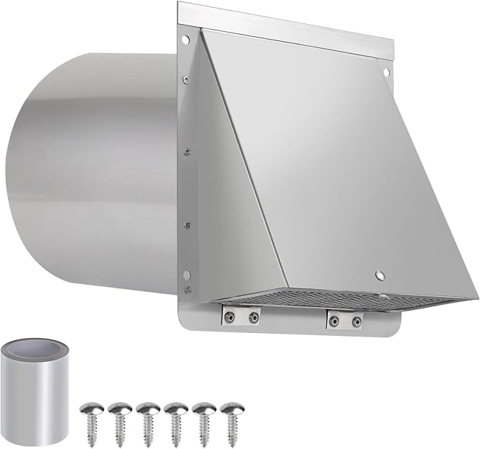8 Inch Wall Vent, Hooded Wall Vent with Screen and Damper, Outdoor Wall Exhaust Vent Cover Exterior Wall Mount, alternate