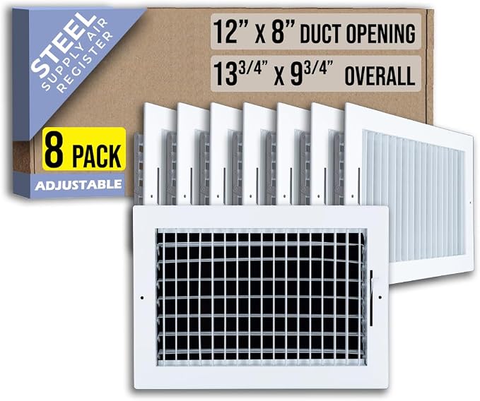 8 Pack] Fits 12x8 Duct Opening Steel Adjustable Air Supply Grille by | Register Vent Cover Grill for Sidewall and Ceiling |