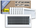 8 Pack] Fits 14x6 Duct Opening Steel Adjustable Air Supply Grille by | Register Vent Cover Grill for Sidewall and Ceiling |