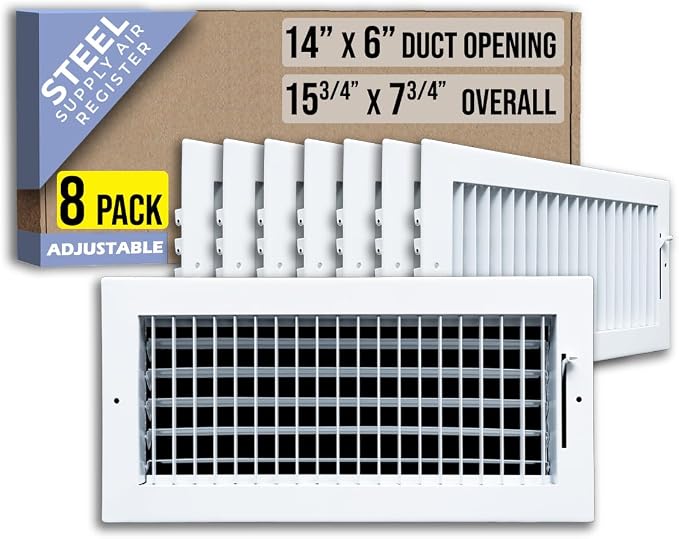 8 Pack] Fits 14x6 Duct Opening Steel Adjustable Air Supply Grille by | Register Vent Cover Grill for Sidewall and Ceiling |