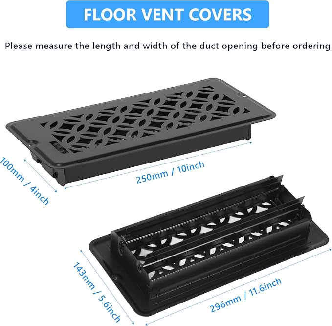 8 Pack Floor Vent Covers, Floor Register 4x10, Adjustable Decorative Vent Covers for Home Floor Ceiling or Sidewall Vent
