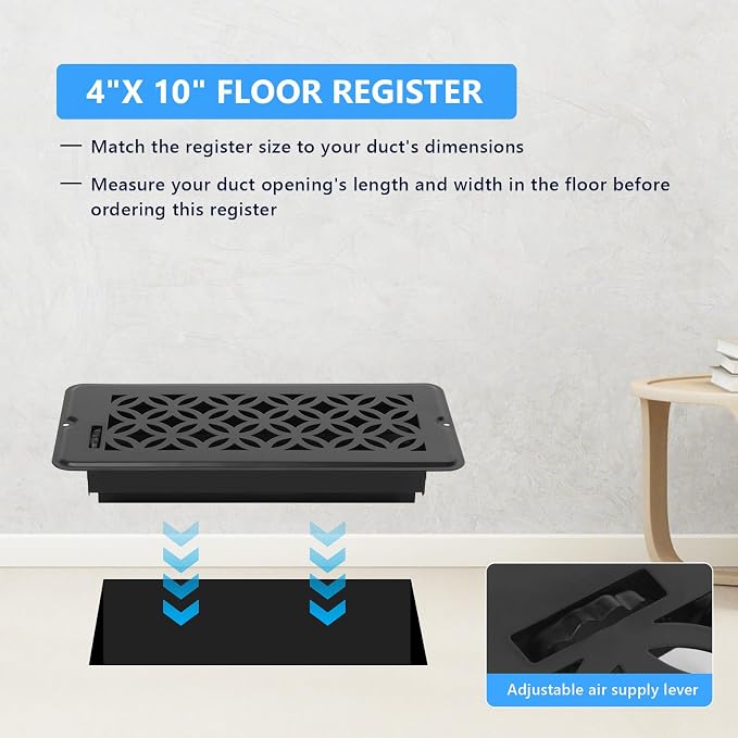 8 Pack Floor Vent Covers, Floor Register 4x10, Adjustable Decorative Vent Covers for Home Floor Ceiling or Sidewall Vent