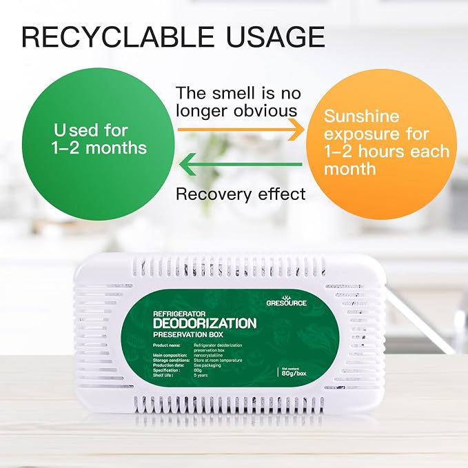 8 Pack Fridge Deodorizer, Refrigerator and Freezer Deodorizer Odor Eliminator Reusable, Unscented Activated Carbon Odor