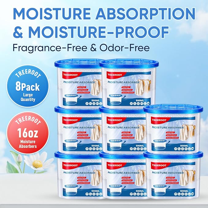 8 Pack Moisture Absorbers, 16 OZ Humidity Absorber Bucket, Moisture Absorbers for Closet, Dehumidifier Bucket for Wardrobes