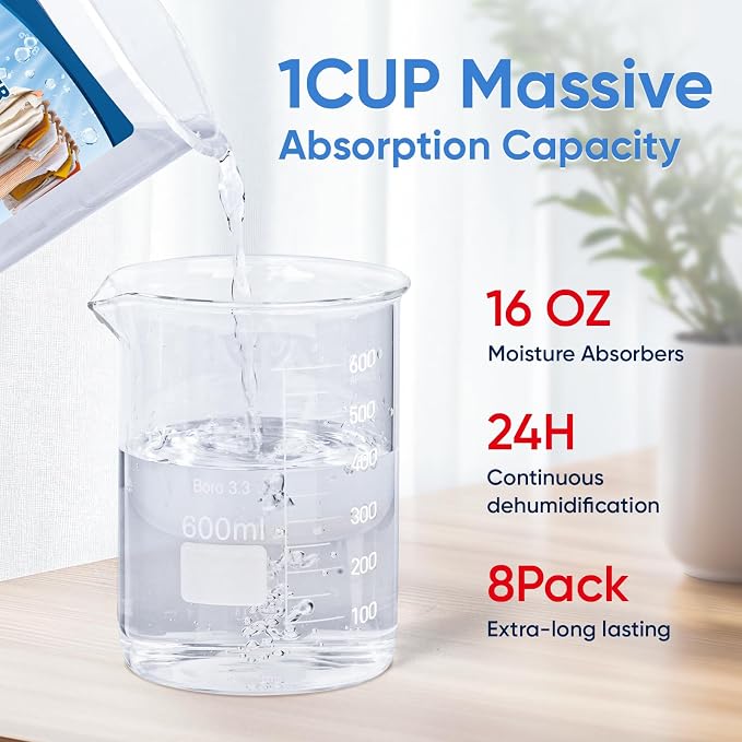 8 Pack Moisture Absorbers, 16 OZ Humidity Absorber Bucket, Moisture Absorbers for Closet, Dehumidifier Bucket for Wardrobes