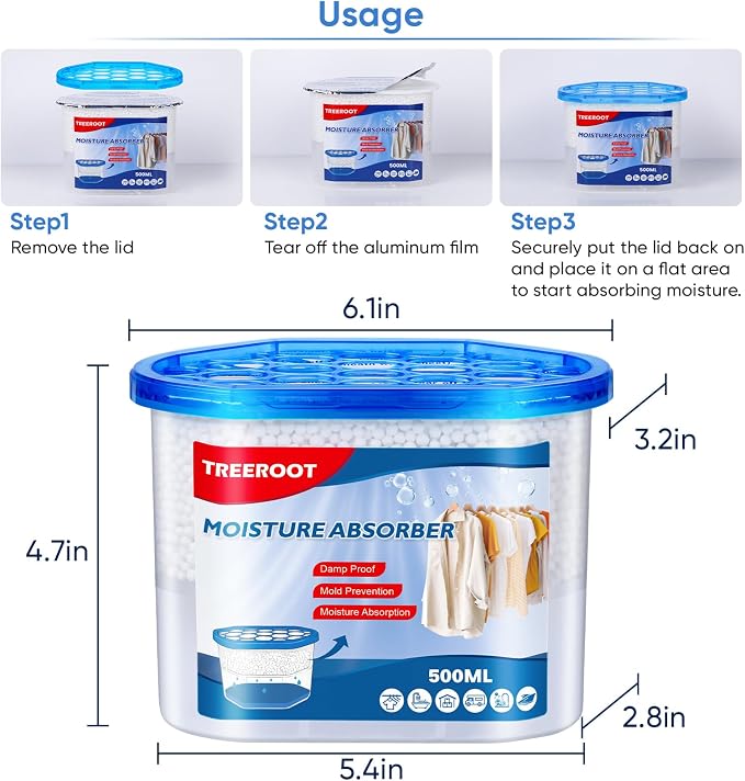 8 Pack Moisture Absorbers, 16 OZ Humidity Absorber Bucket, Moisture Absorbers for Closet, Dehumidifier Bucket for Wardrobes