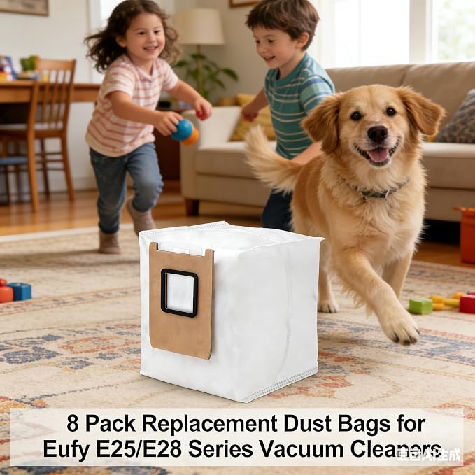 8 Pack Replacement Dust Bags Fit for Omni E25 / E28 Robot Vacuum, 3-Layer Leak-Proof Replcement E25 Dust Bags, alternate