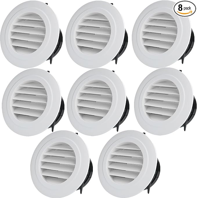 8 Pack Round Air Vent, 4 Inch ABS Louver Vent Cover with Built-in Fly Screen Mesh, Air Soffit Vent Ceiling Louver Grille