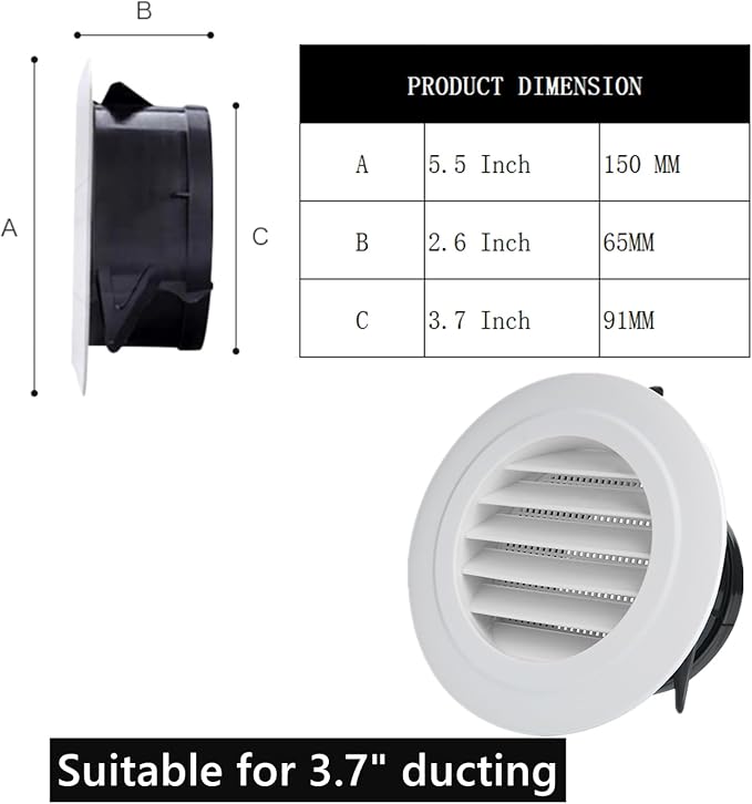 8 Pack Round Air Vent, 4 Inch ABS Louver Vent Cover with Built-in Fly Screen Mesh, Air Soffit Vent Ceiling Louver Grille