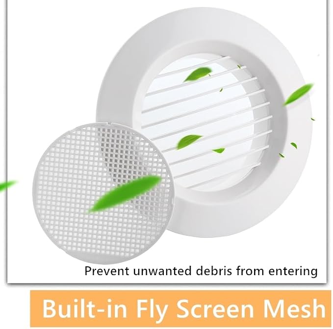 8 Pack Round Air Vent, 4 Inch ABS Louver Vent Cover with Built-in Fly Screen Mesh, Air Soffit Vent Ceiling Louver Grille