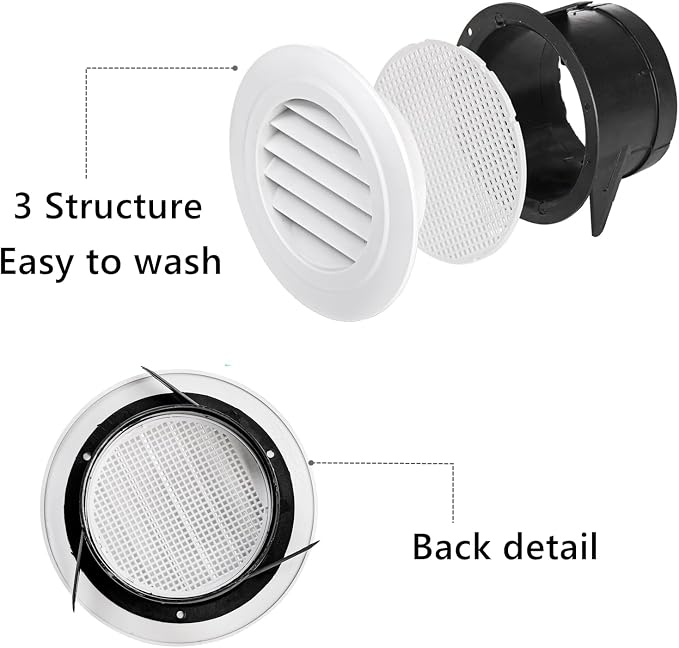 8 Pack Round Air Vent, 4 Inch ABS Louver Vent Cover with Built-in Fly Screen Mesh, Air Soffit Vent Ceiling Louver Grille