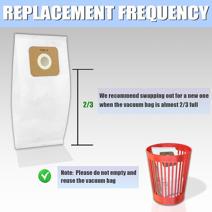 8 Pack Type A HEPA Vacuum Bags Compatible with Most Vibrance, 2000/4000, R-Series & Simplicity Symmetry, S20EZM