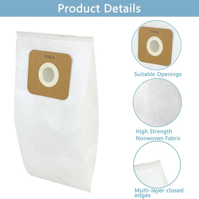 8 Pack Type A HEPA Vacuum Bags Replacement for Most Vibrance, 2000/4000/ R-Series/Simplicity Symmetry, Vacuum Bags for