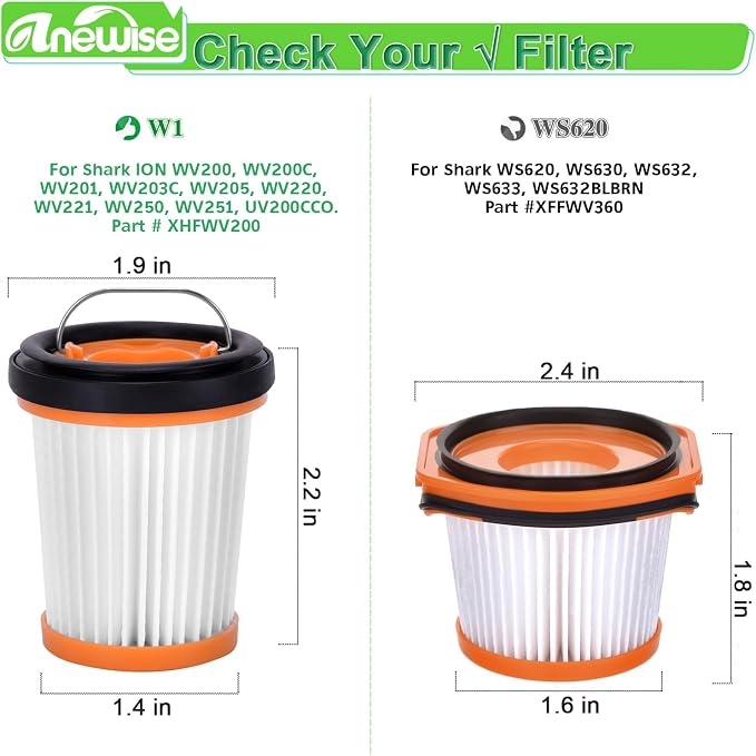 8 Pack WV201 Fiter Replacement for Shark Wandvac Handheld Cordless Vacuum WV200, WV251, WV250, WV205, WV221, WV201, WV203