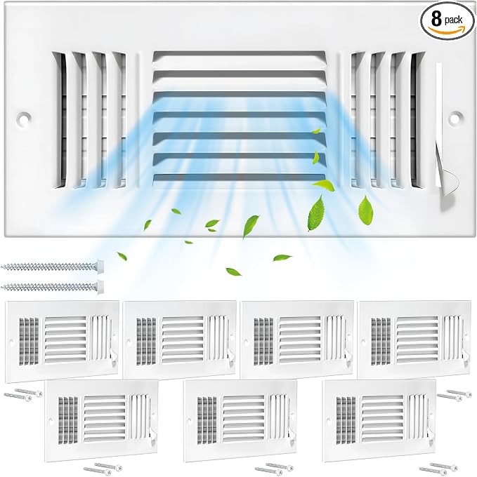 8 Pcs 10x4 Inch Air Vent Covers - 3-Way Solid Metal Wall & Ceiling Register, Return Air Vent (White, Interior Size 10 x 4)