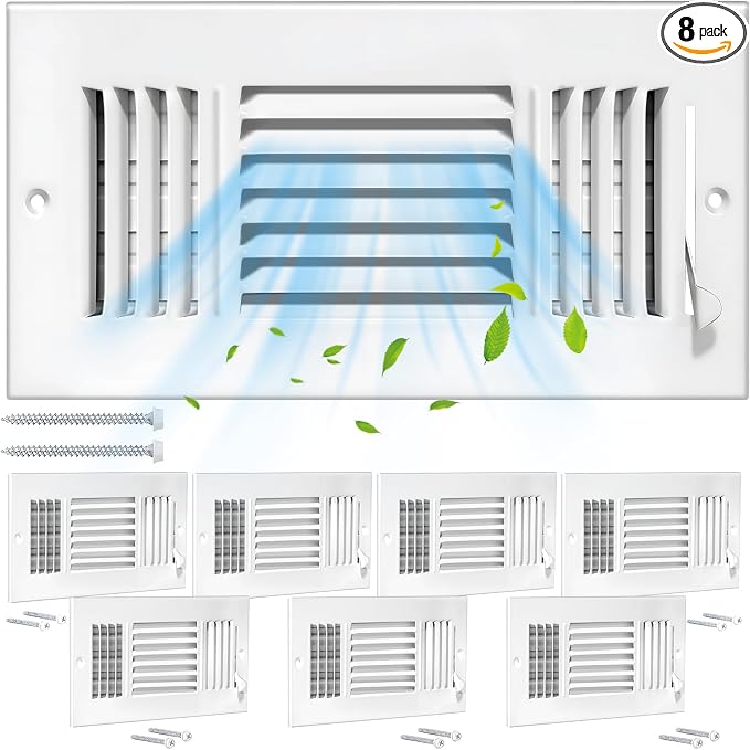 8 Pcs 10x8 Inch Air Vent Covers - 3-Way Solid Metal Wall & Ceiling Register, Return Air Vent (White, Interior Size 10 x 8)