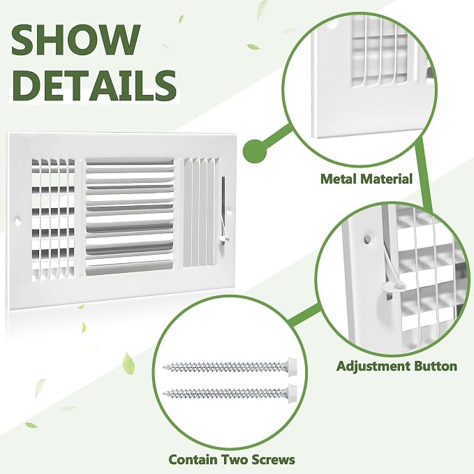 8 Pcs 10x8 Inch Air Vent Covers - 3-Way Solid Metal Wall & Ceiling Register, Return Air Vent (White, Interior Size 10 x 8)