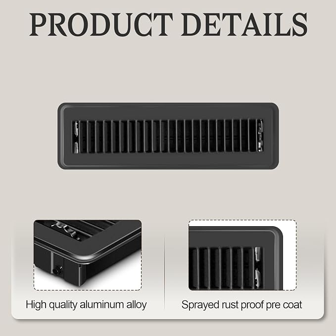 8 PCS Floor Vents Floor Registers 2x10 inch, Heavy Duty Metal Heat Air Vent Covers 2 X 10 with Rust Proof Finish for Home