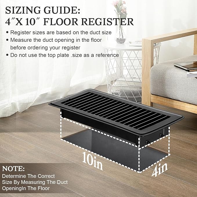 8 PCS Floor Vents Floor Registers 4x10 inch, Heavy Duty Metal Heat Air Vent Covers 4 X 10 with Rust Proof Finish for Home