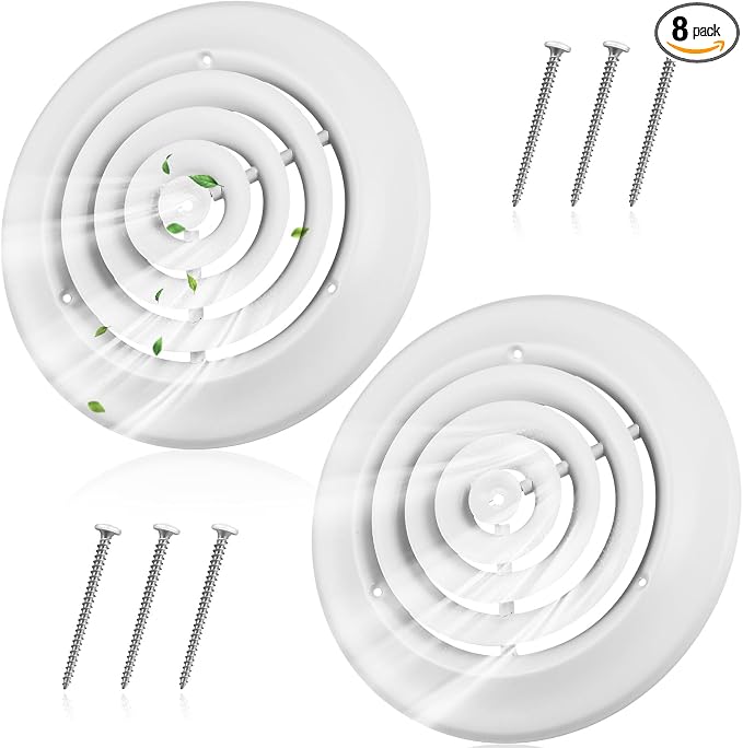 8 Pieces 8 Inch Round Diffuser HVAC Round Ceiling Vent Cover Replacement Vent Diffuser with Screws to Install