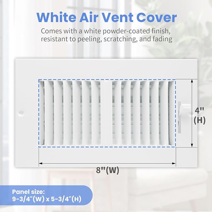 8 x 4 Inch [Duct Opening] Air Vent Covers for Wall or Ceiling - High Airflow 2 Way Steel Ventilation, alternate view 2