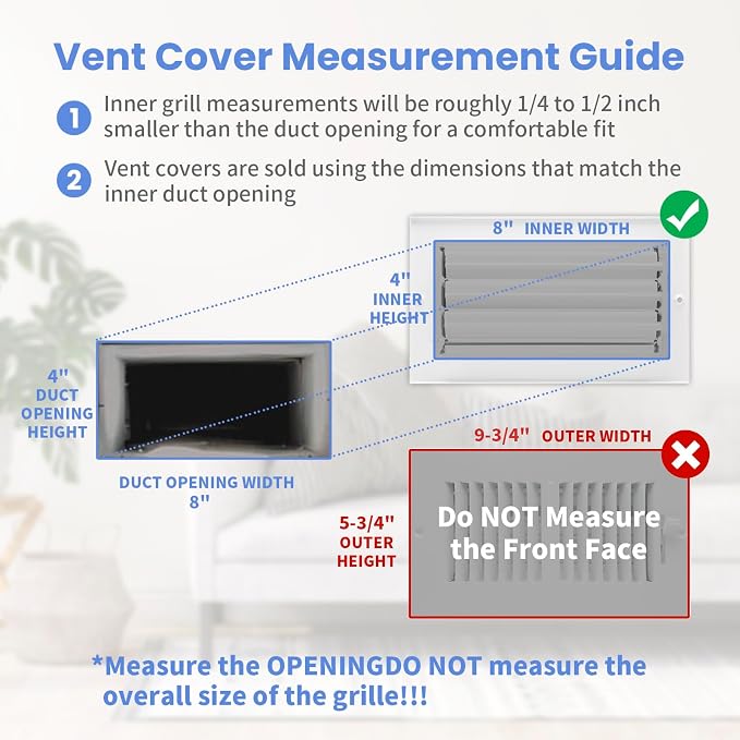 8 x 4 Inch [Duct Opening] Air Vent Covers for Wall or Ceiling - High Airflow 2 Way Steel Ventilation, alternate view 6