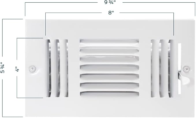 8 x 4 Inch Three-Way Ventilation Steel Sidewall/Ceiling Register, Steel Duct Opening, 61658, alternate product view 6