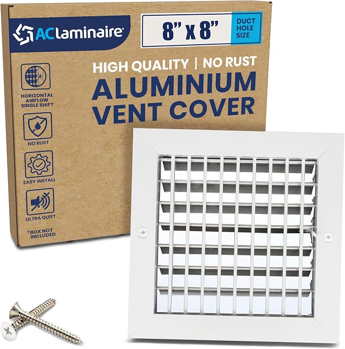 8" x 8" Duct Hole Aluminum Single Deflection Adjustable Air Supply Register, Decorative HVAC Vent Cover, Ceiling