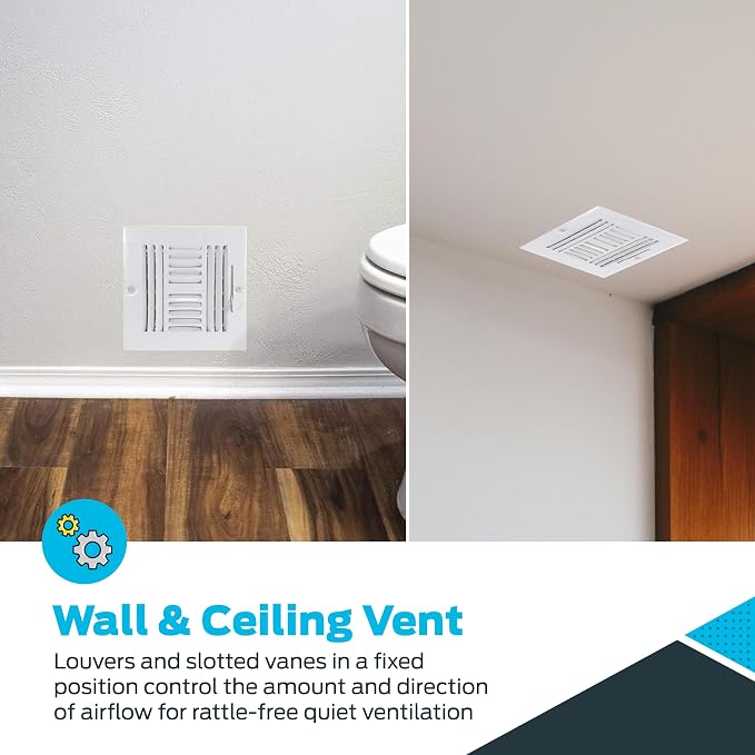 8 x 8 Inch (Duct Opening) Air Vent Cover for Wall or Ceiling, Four-Way Ventilation Register, Solid Steel HVAC, alternate view