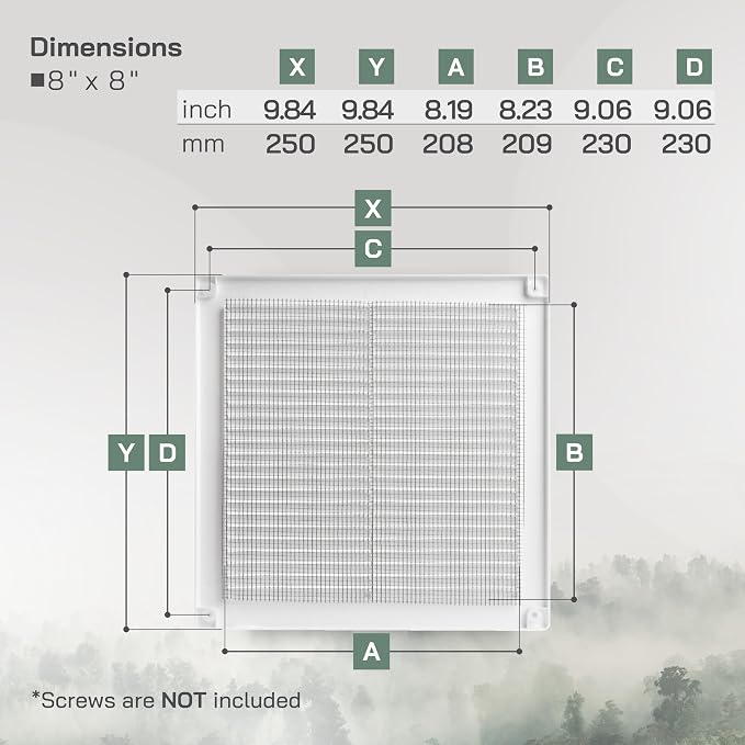 8" x 8" Inch (Opening Dimensions) - Pack of 50 - Plastic White Soffit Vent Cover - Flat Square Air Vent Grille, alternate