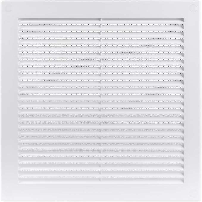 8'' x 8'' Inch Opening Measurement / White Square Vent External Grille with Protective Mesh - Lightweight Plastic Register /