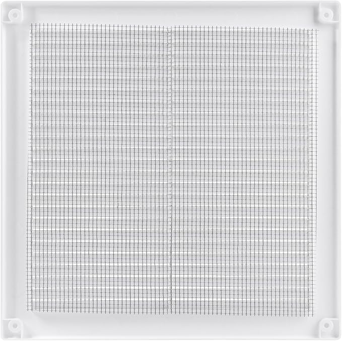 8'' x 8'' Inch Opening Measurement / White Square Vent External Grille with Protective Mesh - Lightweight Plastic Register /