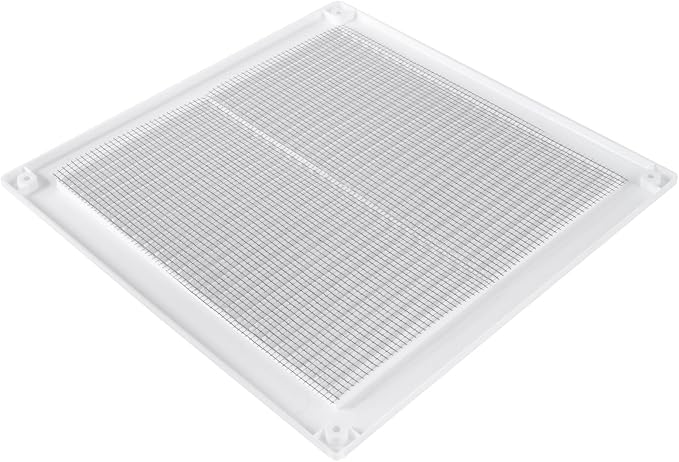 8'' x 8'' Inch Opening Measurement / White Square Vent External Grille with Protective Mesh - Lightweight Plastic Register /
