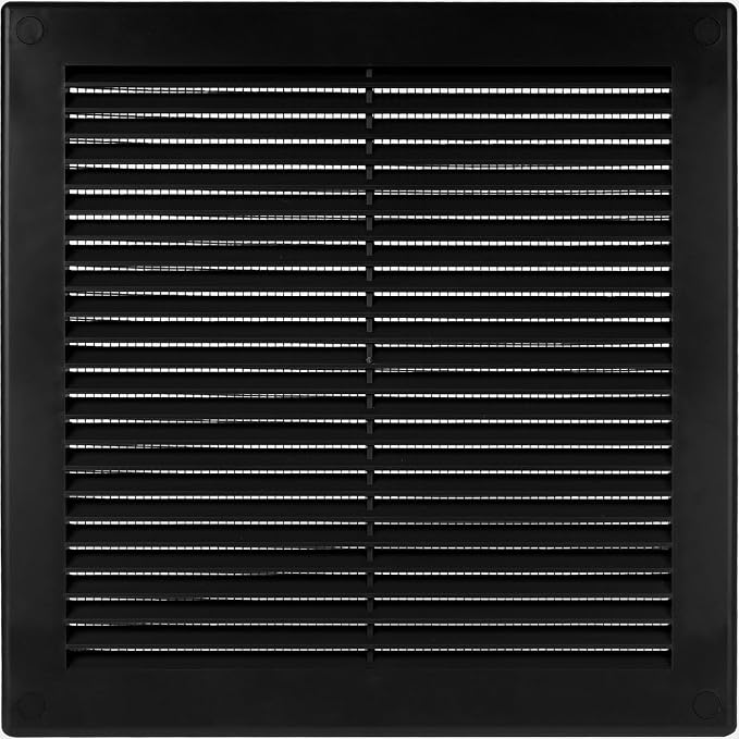 8" x 8" (Opening Dimensions) Black Plastic Soffit Vent Cover - Durable Flat Square Air Vent Grille with Mesh