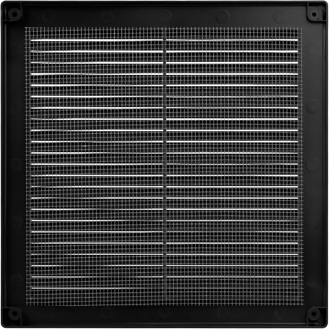 8" x 8" (Opening Dimensions) Black Plastic Soffit Vent Cover - Durable Flat Square Air Vent Grille with Mesh, alternate view