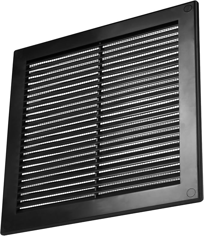 8" x 8" (Opening Dimensions) Black Plastic Soffit Vent Cover - Durable Flat Square Air Vent Grille with Mesh, alternate view