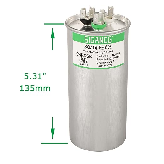 80/5 uF 80+5 MFD 370V or 440V CBB65 Dual Run Start Round Capacitor 80 5 uF MFD 370 440 Volt VAC for Condenser, alternate view