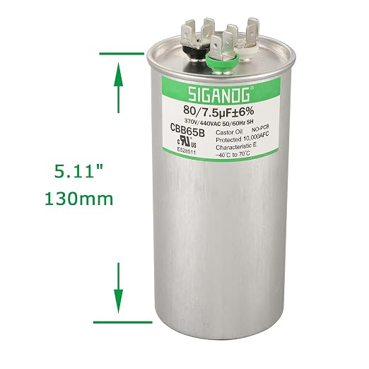 80/7.5 uF 80+7.5 MFD 370V or 440V CBB65 Dual Run Start Round Capacitor 80 7.5 uF MFD 370 440 Volt VAC for, alternate view 3
