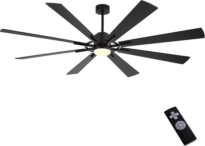 80" DC Ceiling Fan with Lights and 3 Downrods, Matte Black Ceiling Fan, 8 Plywood Blades, 6-Speed Reversible DC Motor, Large