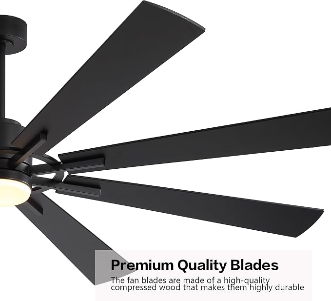 80" DC Ceiling Fan with Lights and 3 Downrods, Matte Black Ceiling Fan, 8 Plywood Blades, 6-Speed Reversible DC Motor, Large