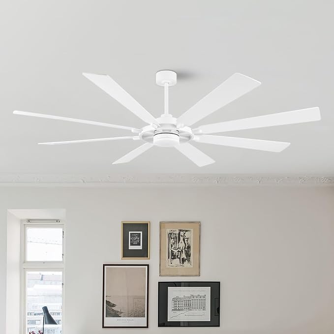 80 Inch Ceiling Fan with Lights and 3 Downrods, 8 Plywood Blades, 6-Speed Noiseless Reversible DC Motor, 3CCT, Windmill
