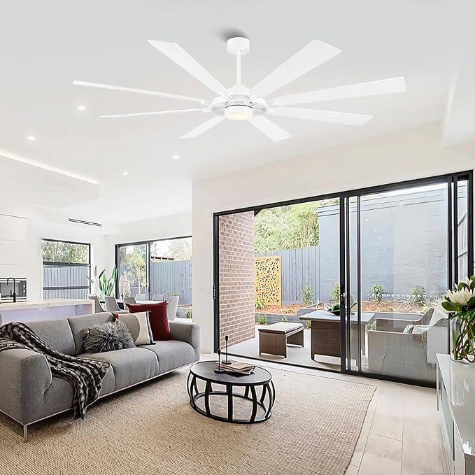 80 Inch Ceiling Fan with Lights and 3 Downrods, 8 Plywood Blades, 6-Speed Noiseless Reversible DC Motor, 3CCT, Windmill