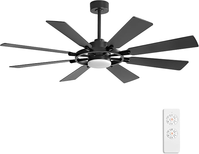 80 Inch Ceiling Fan with Lights and 3 Downrods, 8 Plywood Blades, 6-Speed Noiseless Reversible DC Motor, 3CCT, Windmill