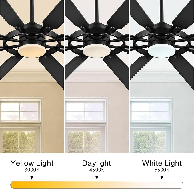 80 Inch Ceiling Fan with Lights and 3 Downrods, 8 Plywood Blades, 6-Speed Noiseless Reversible DC Motor, 3CCT, Windmill
