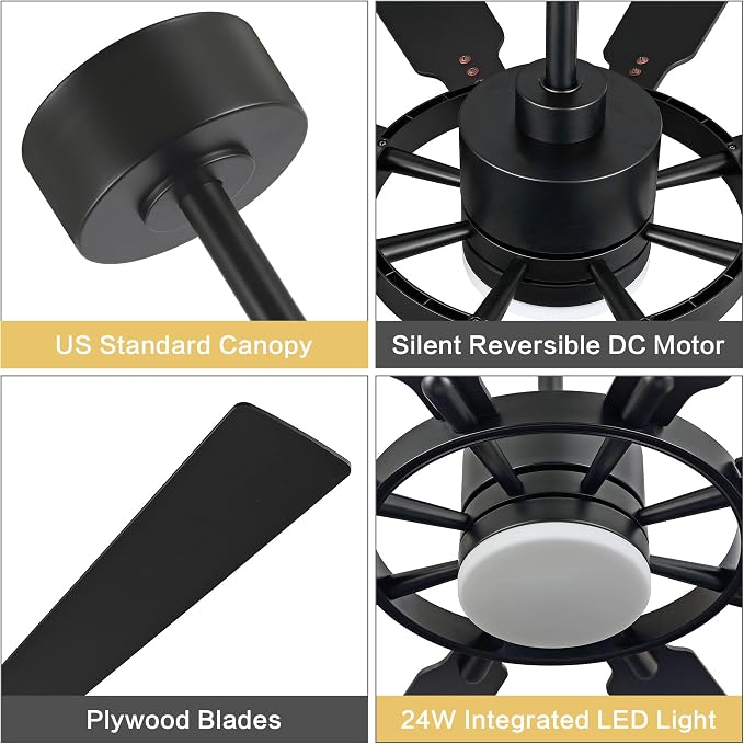 80 Inch Ceiling Fan with Lights and 3 Downrods, 8 Plywood Blades, 6-Speed Noiseless Reversible DC Motor, 3CCT, Windmill