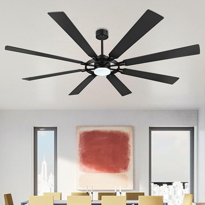 80 Inch Ceiling Fan with Lights and 3 Downrods, 8 Plywood Blades, 6-Speed Noiseless Reversible DC Motor, 3CCT, Windmill