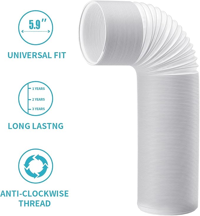 80" Length 5.9 Inch Diameter Portable Air Conditioner Hose, AC Exhaust Hose Anti-Clockwise Thread Air Conditioner Parts