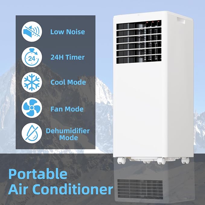 8000 BTU 3-in-1 Portable Air Conditioner – Efficient Cooling, Dehumidifier & Fan – Ultra Quiet Operation for Rooms Up to 350