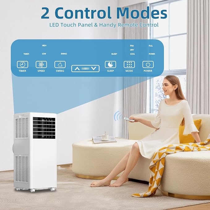 8000 BTU 3-in-1 Portable Air Conditioner – Efficient Cooling, Dehumidifier & Fan – Ultra Quiet Operation for Rooms Up to 350