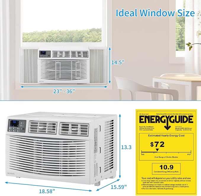 8000 BTU Air Conditioner Window Unit, 3-in-1 Window AC Unit Cooler, Dehumidifier & Fan with Timer, alternate product view 6